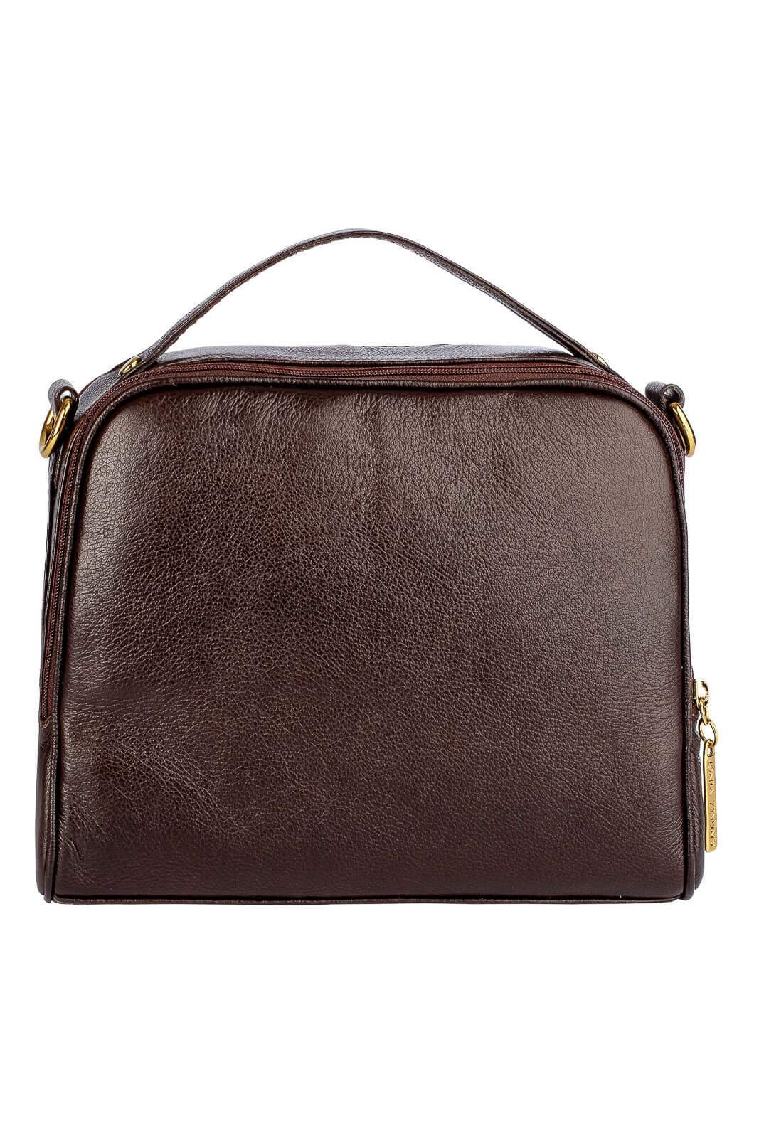 Bolsa baú pequena de couro liso Lara - Enluaze