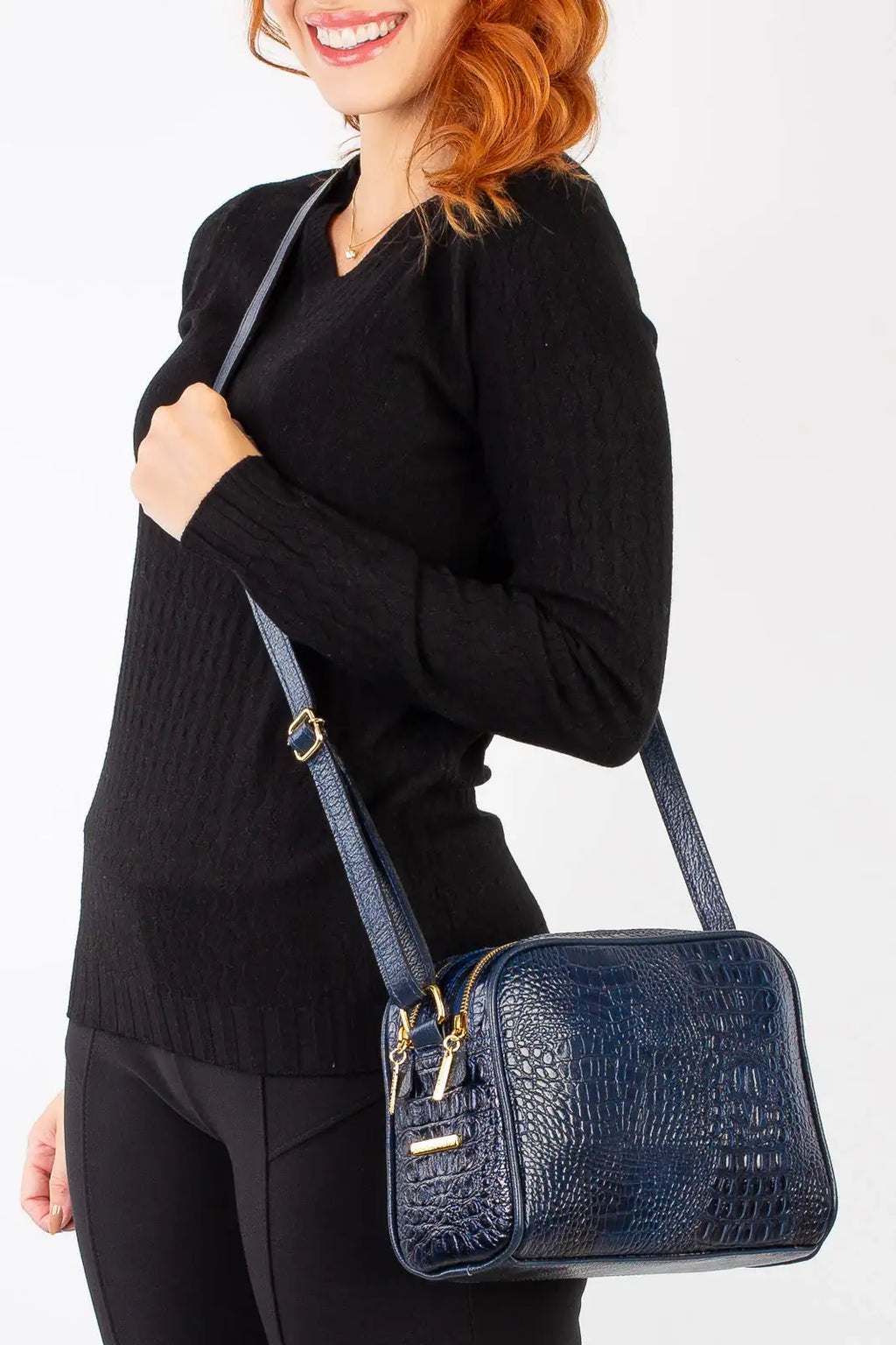 Bolsa quadrada de couro croco Daiana - Enluaze