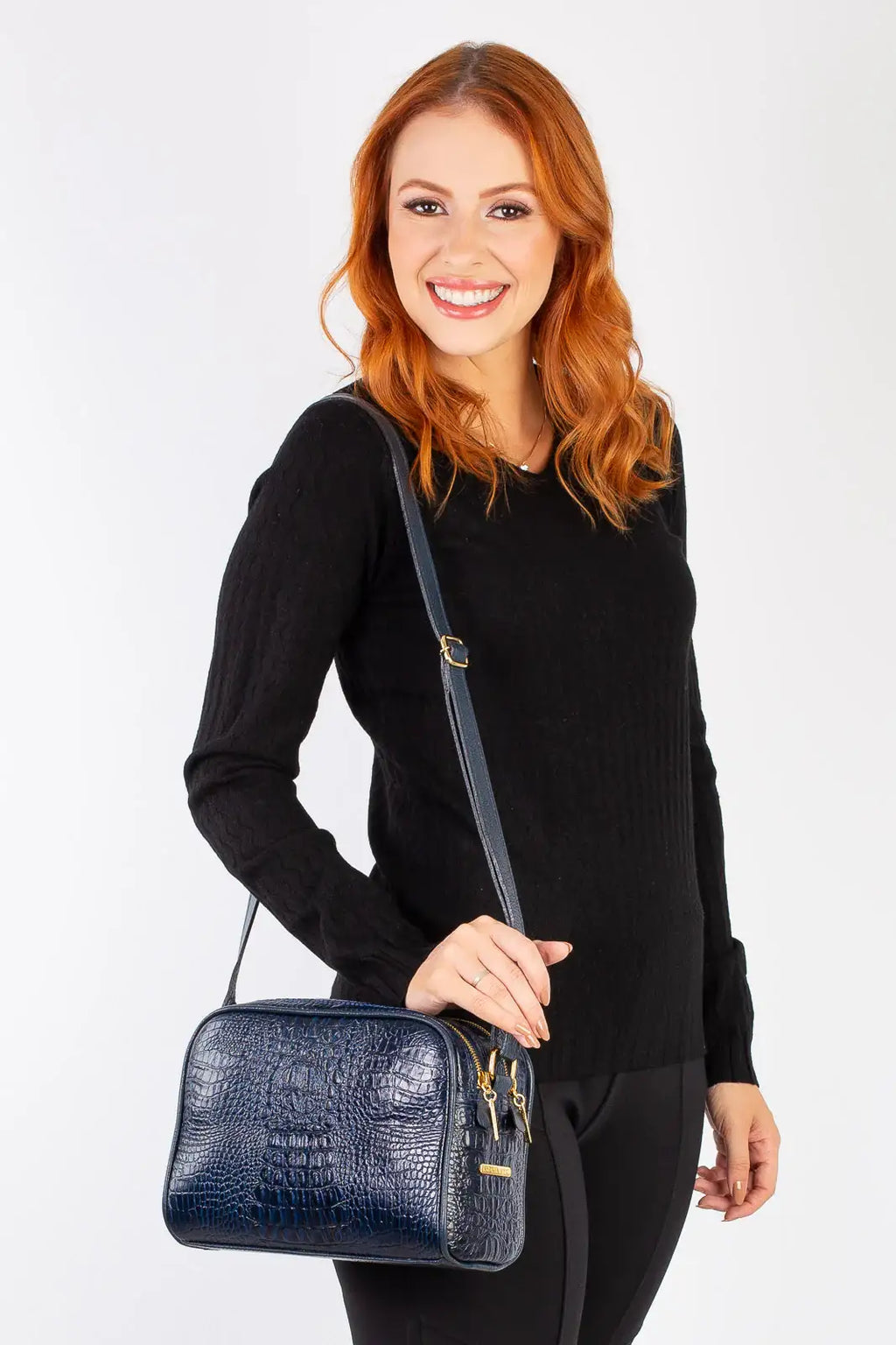 Bolsa quadrada de couro croco Daiana - Enluaze