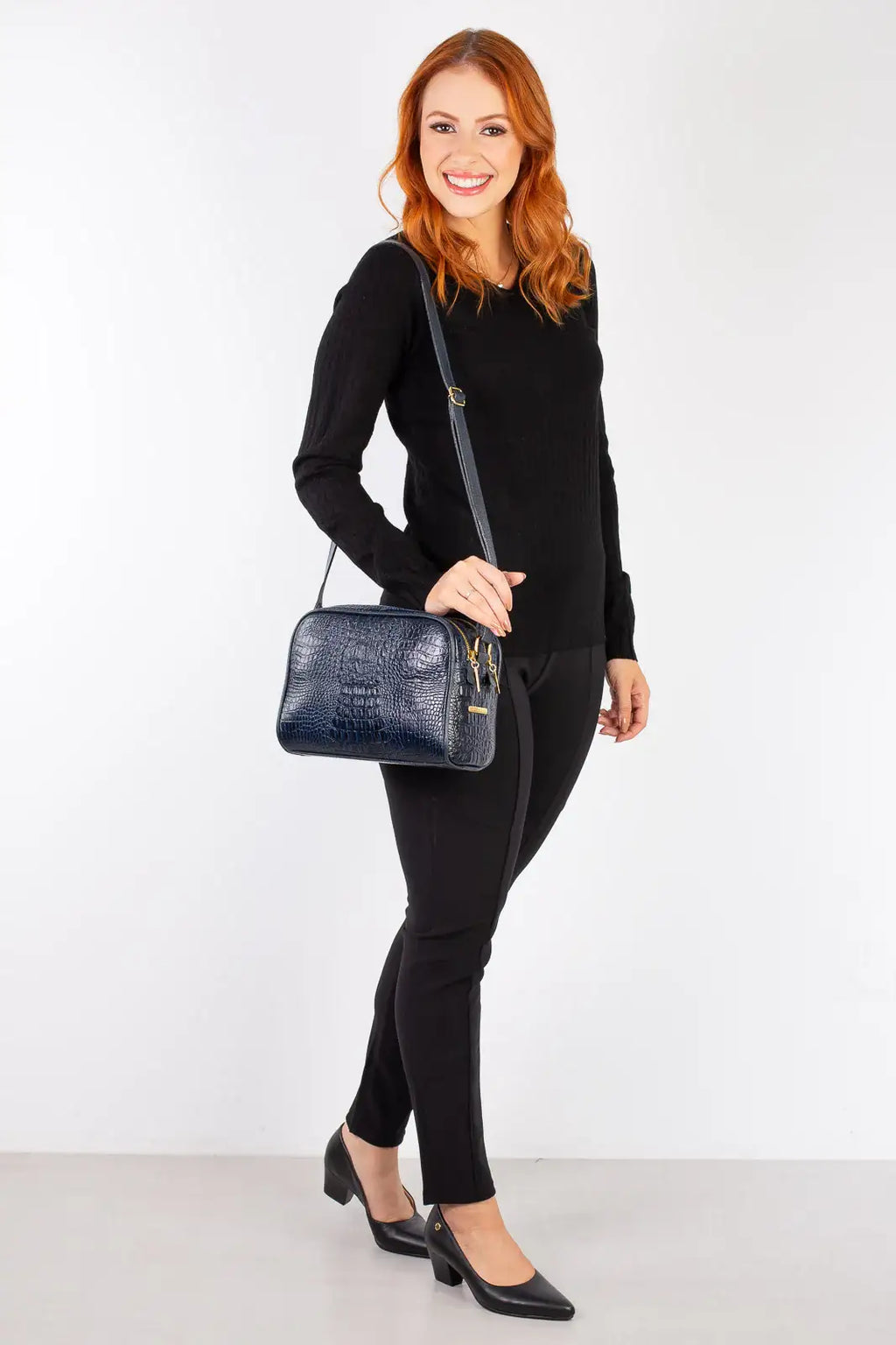 Bolsa quadrada de couro croco Daiana - Enluaze