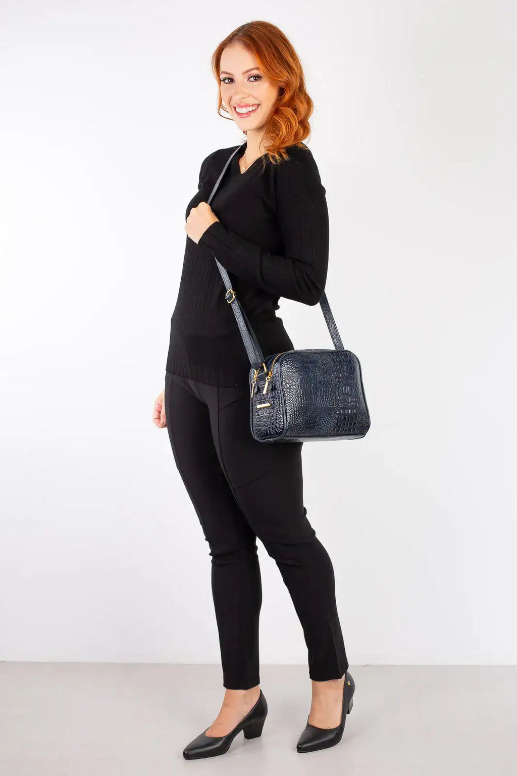 Bolsa quadrada de couro croco Daiana - Enluaze