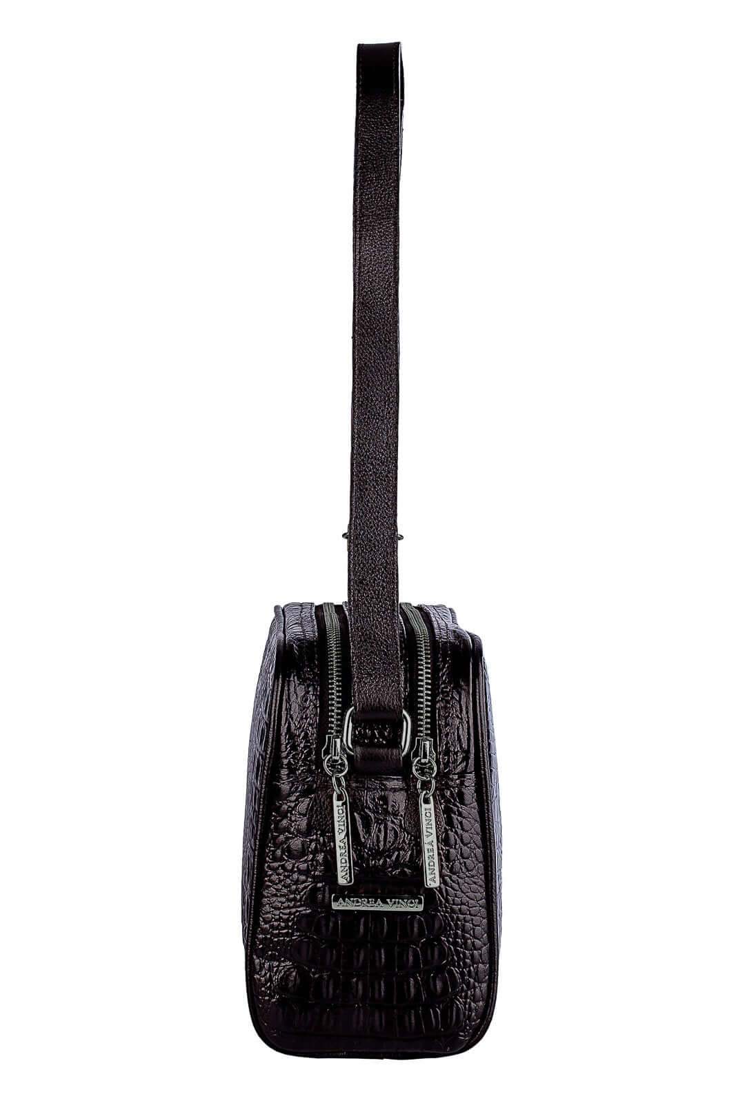 Bolsa quadrada de couro croco metais grafite Daiana - Enluaze