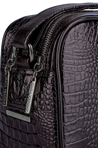 Bolsa quadrada de couro croco grafite Daiana - Enluaze - Bolsas, Mochilas e Acessórios em Couro Legítimo