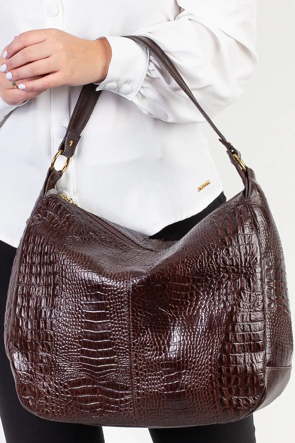 Bolsa saco grande de couro croco Carla - Enluaze