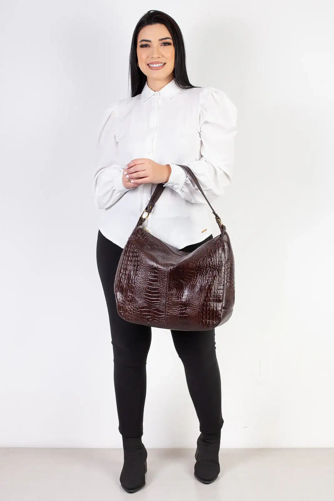 Bolsa saco grande de couro croco Carla - Enluaze