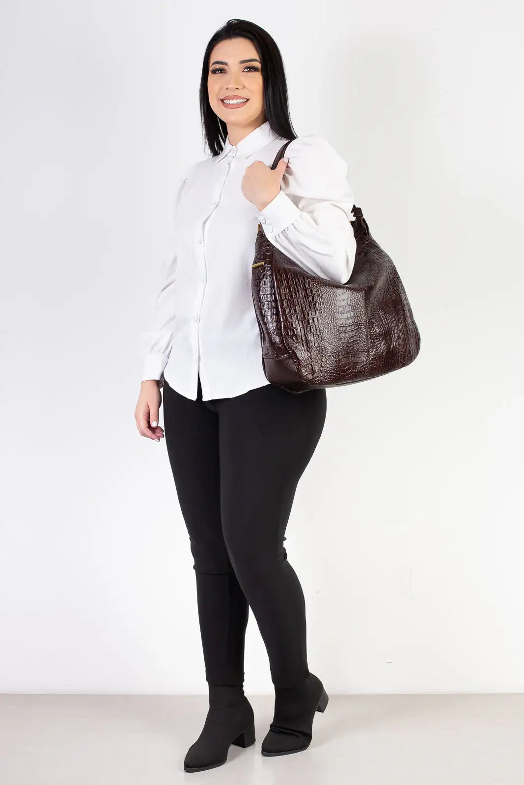 Bolsa saco grande de couro croco Carla - Enluaze