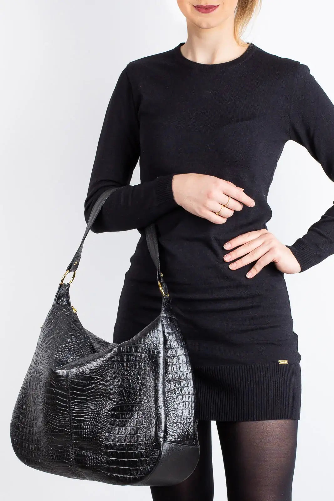 Bolsa saco grande de couro croco Carla - Enluaze