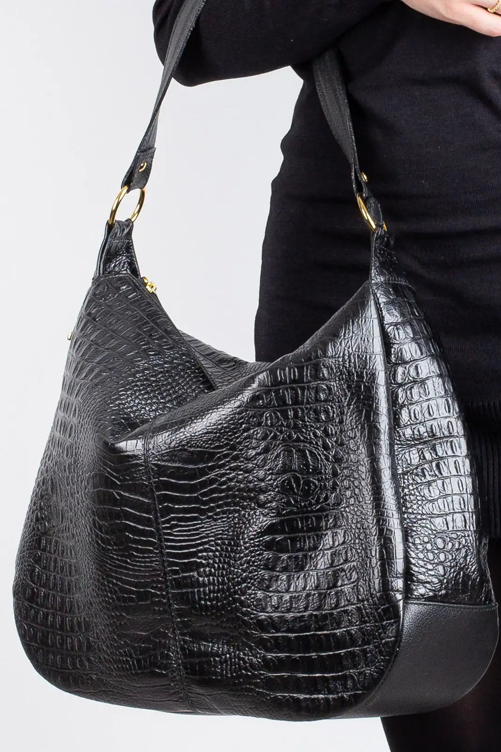 Bolsa saco grande de couro croco Carla - Enluaze