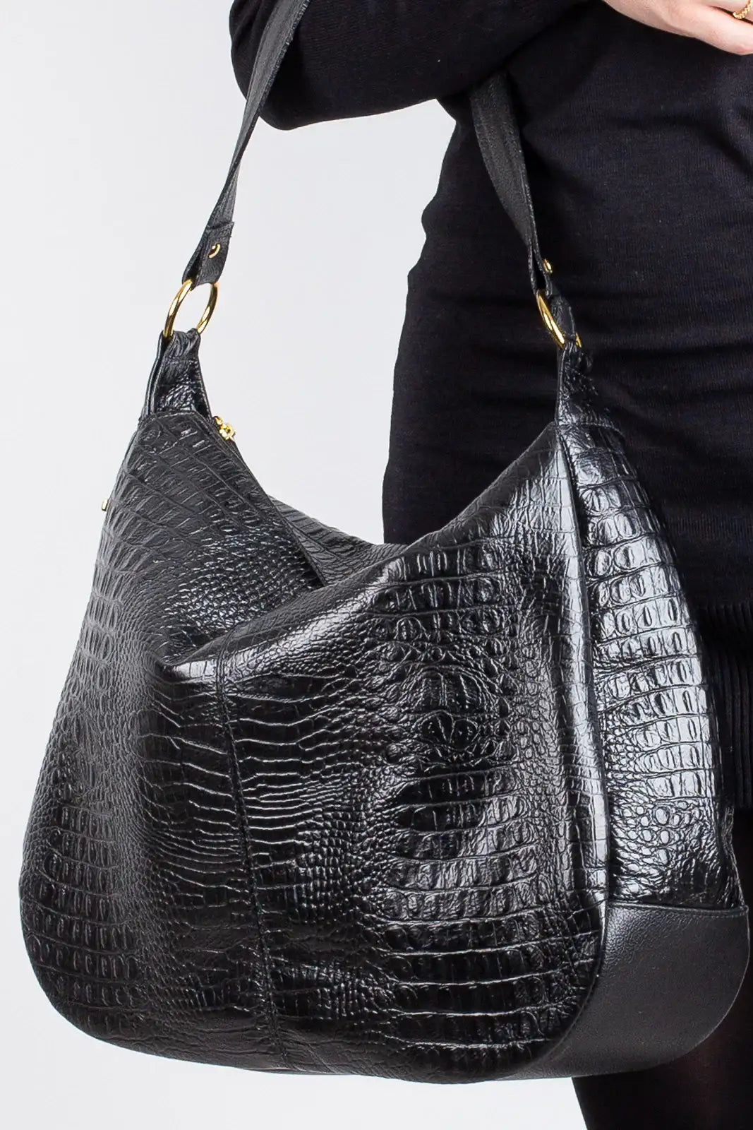 Bolsa saco grande de couro croco Carla - Enluaze
