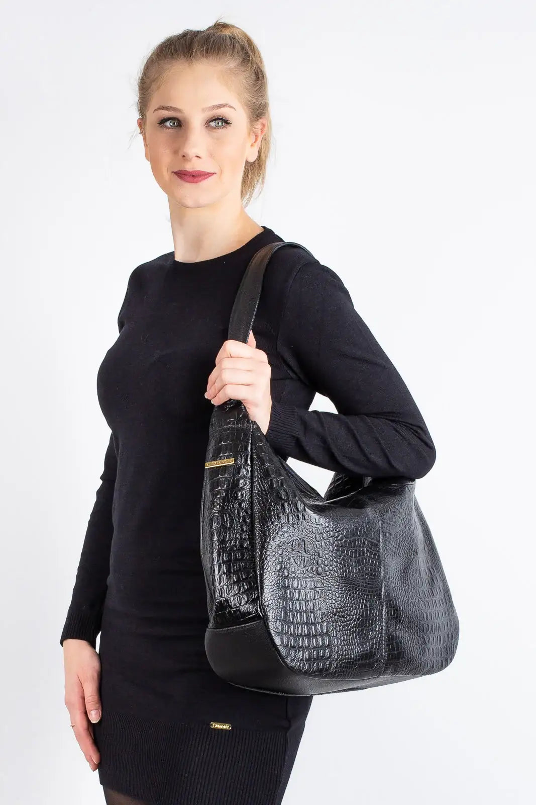 Bolsa saco grande de couro croco Carla - Enluaze