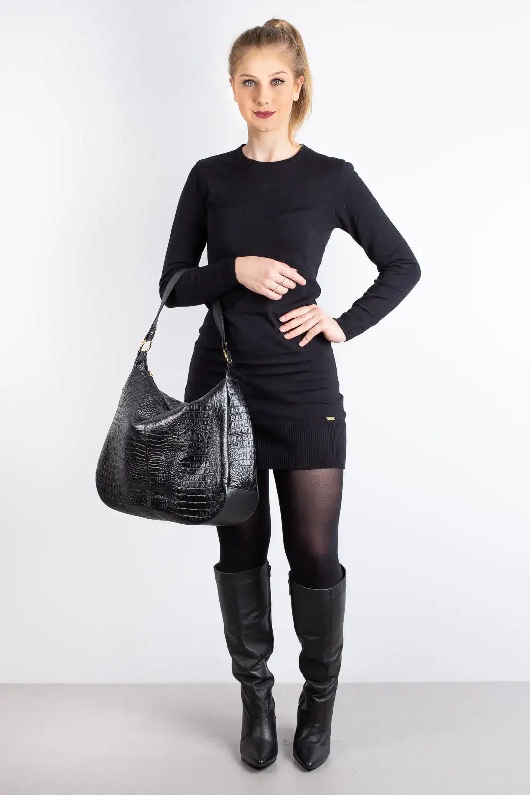 Bolsa saco grande de couro croco Carla - Enluaze