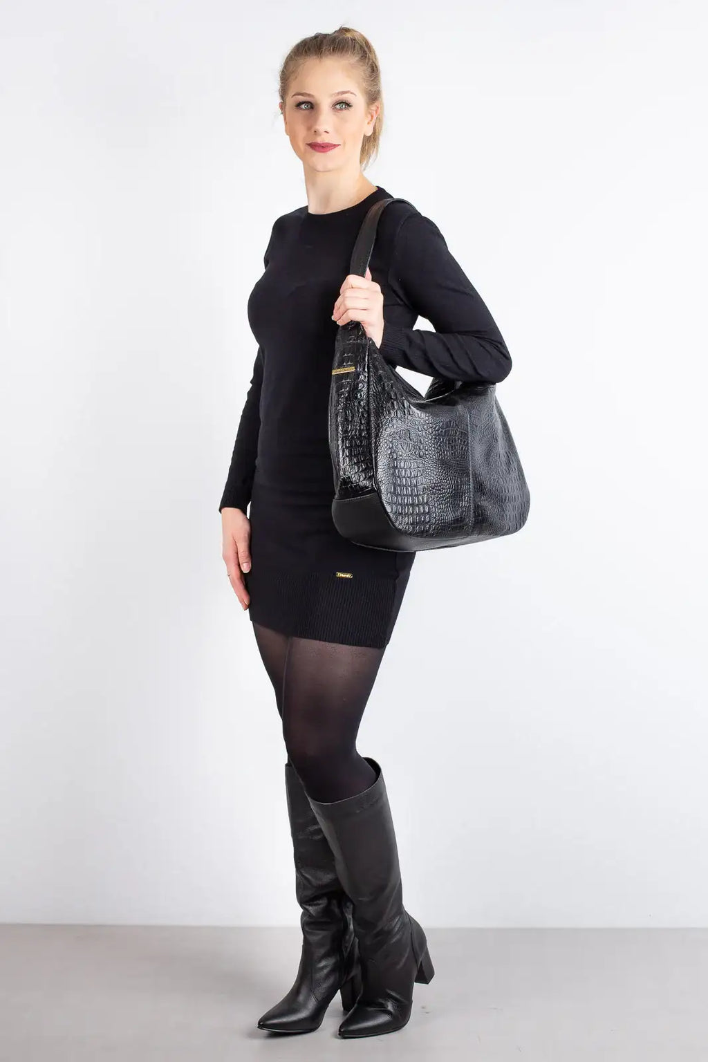 Bolsa saco grande de couro croco Carla - Enluaze