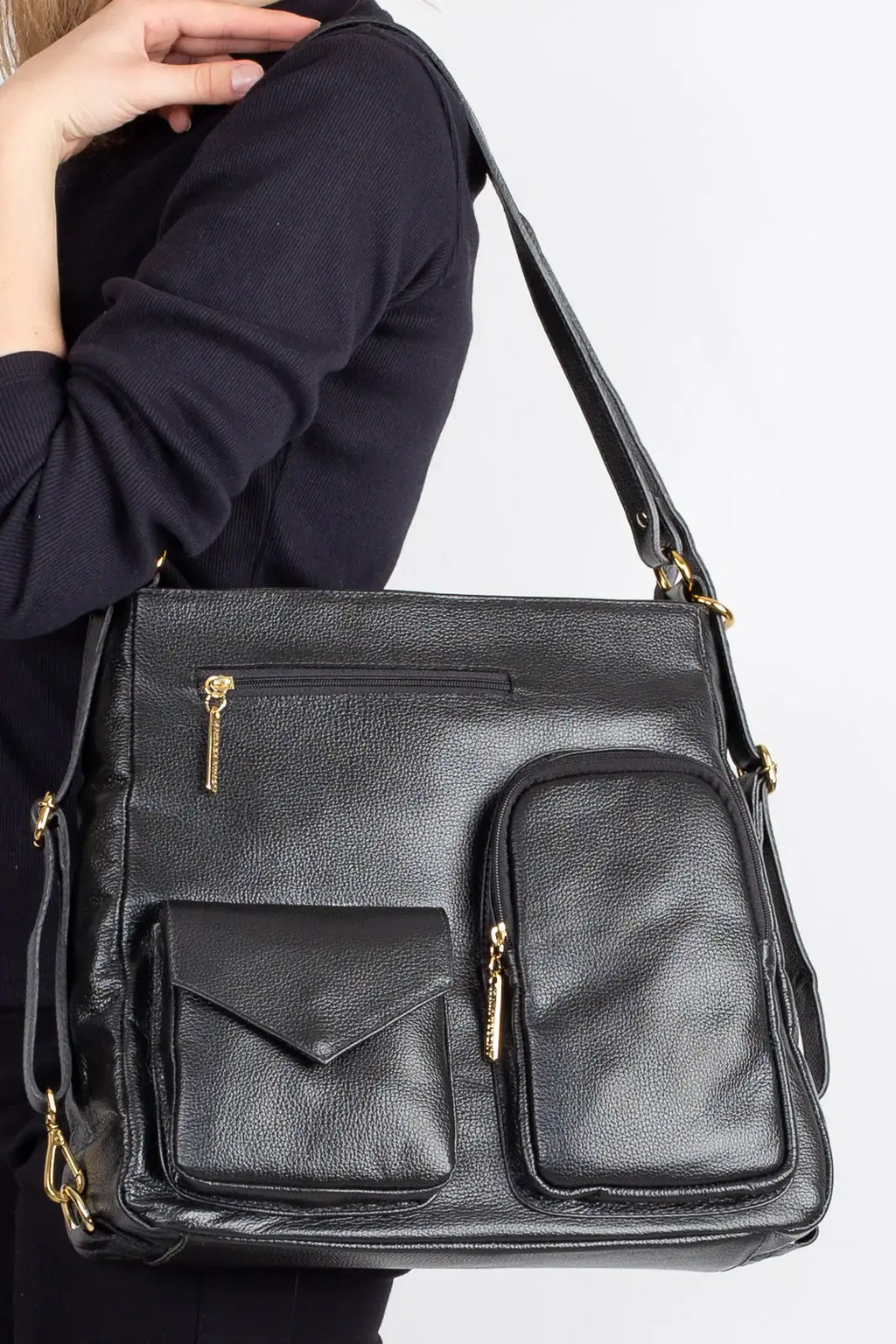 Bolsa mochila de couro liso Érica - Enluaze