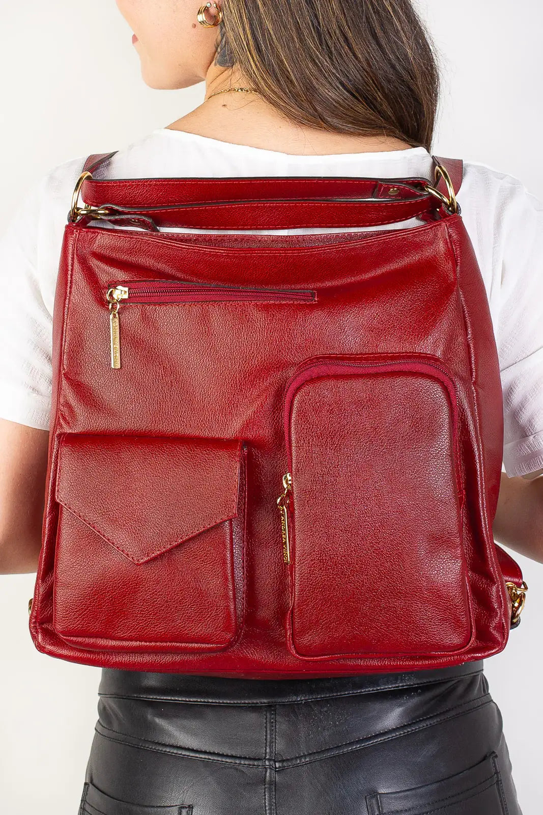 Bolsa mochila de couro liso Érica - Enluaze