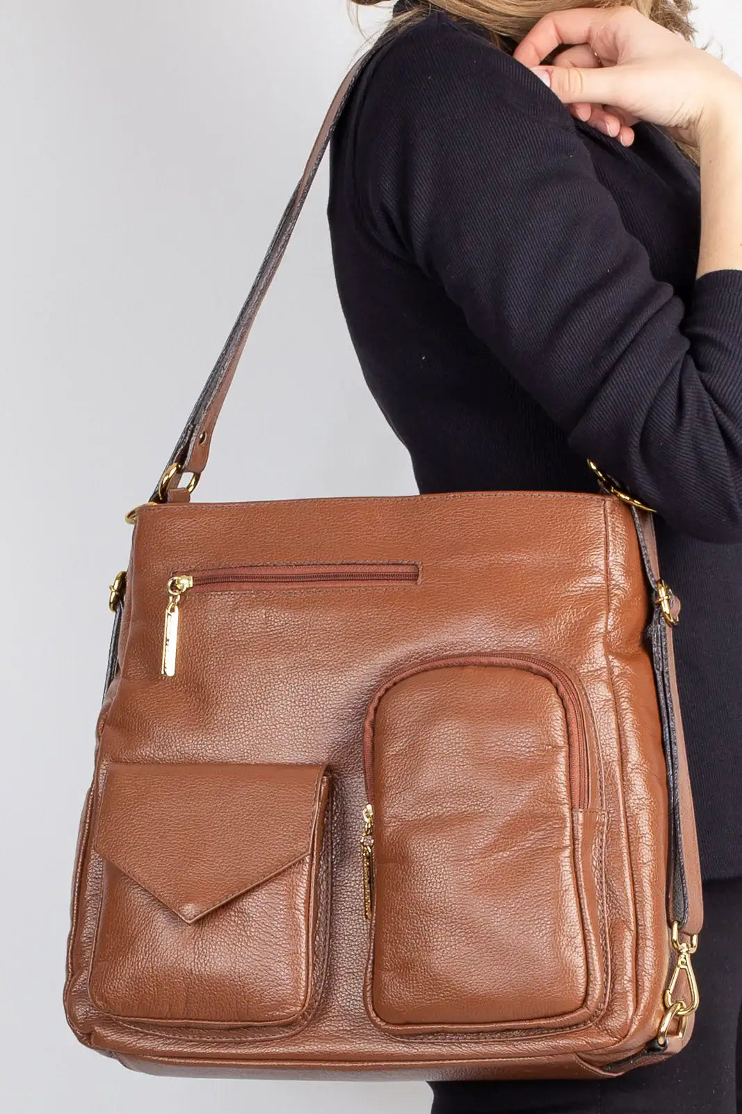 Bolsa mochila de couro liso Érica - Enluaze