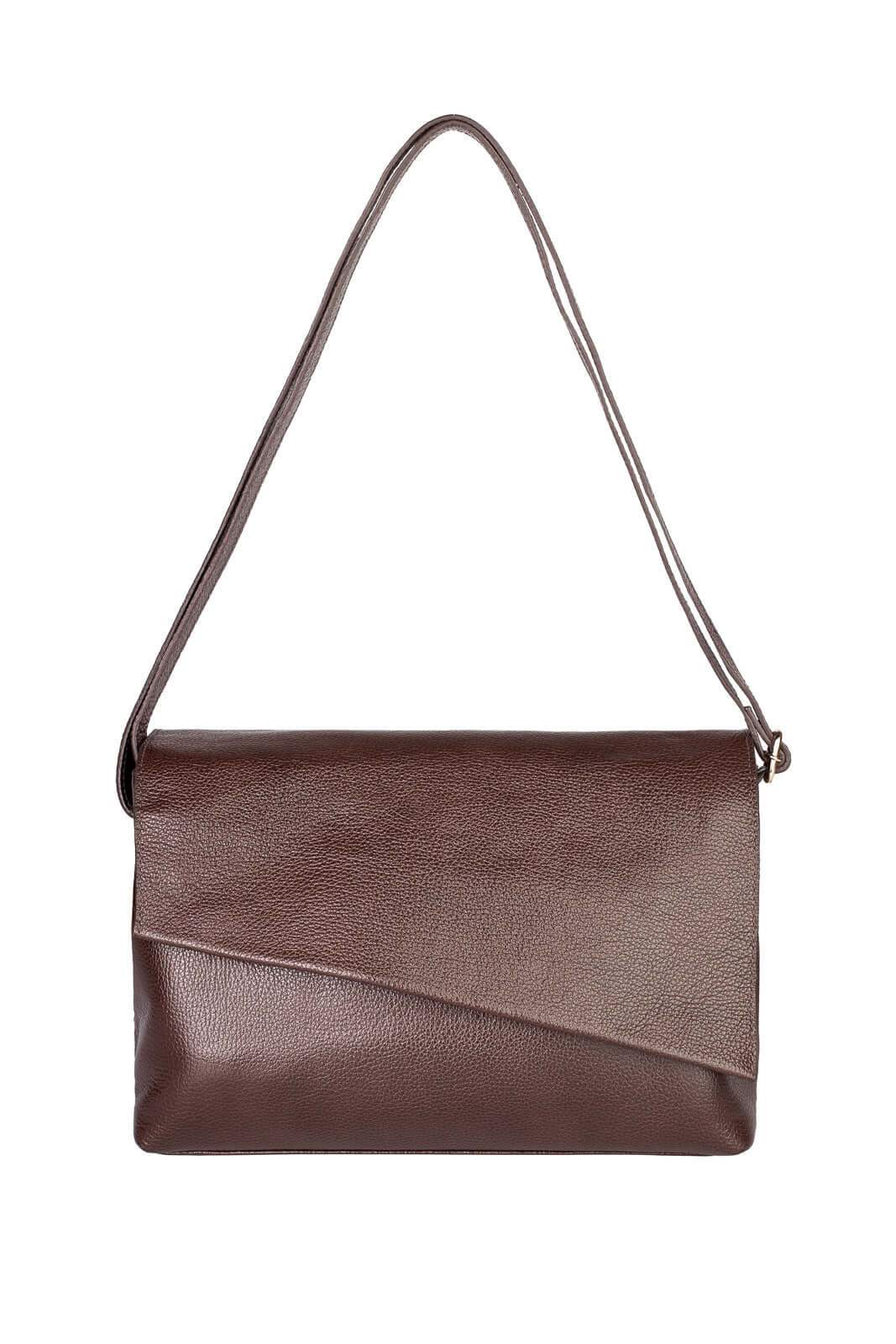 Bolsa tiracolo de couro liso com tampa Rose - Enluaze