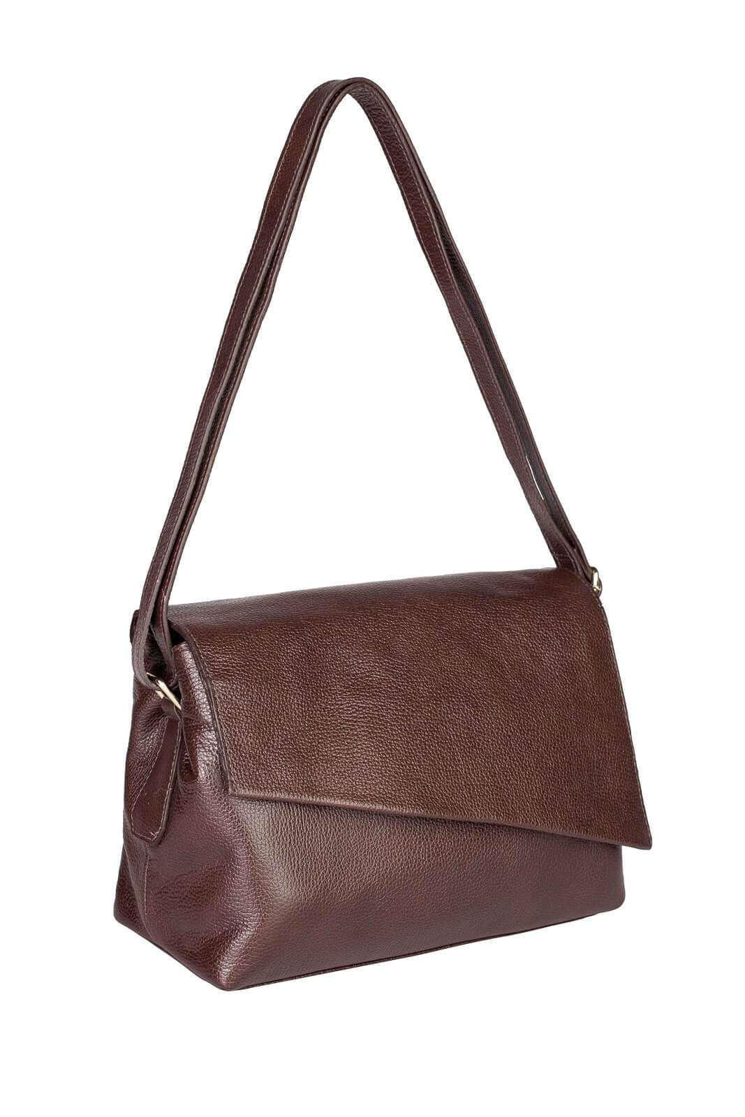 Bolsa tiracolo de couro liso com tampa Rose - Enluaze