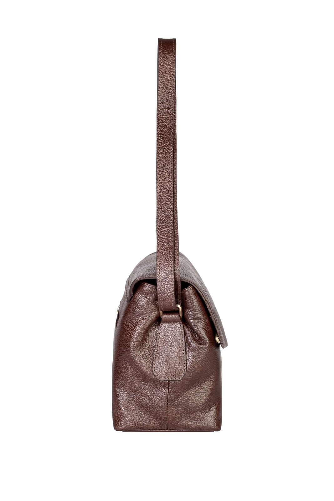 Bolsa tiracolo de couro liso com tampa Rose - Enluaze