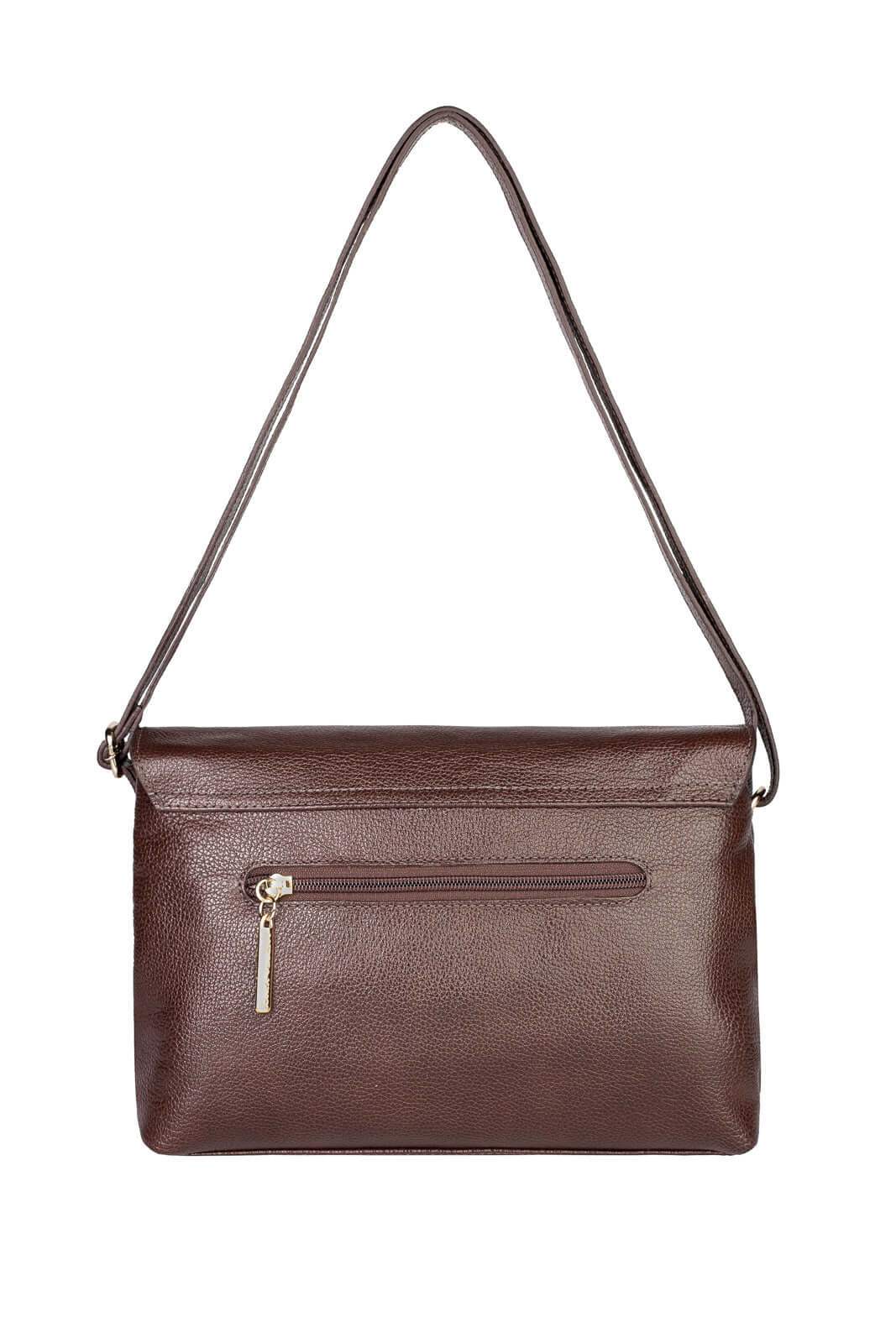 Bolsa tiracolo de couro liso com tampa Rose - Enluaze