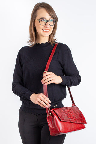 Bolsa tiracolo de couro croco com tampa Rose