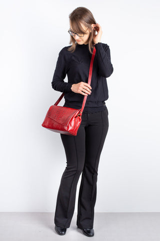 Bolsa tiracolo de couro croco com tampa Rose