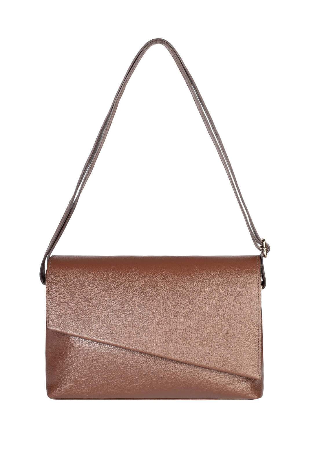 Bolsa tiracolo de couro liso com tampa Rose - Enluaze