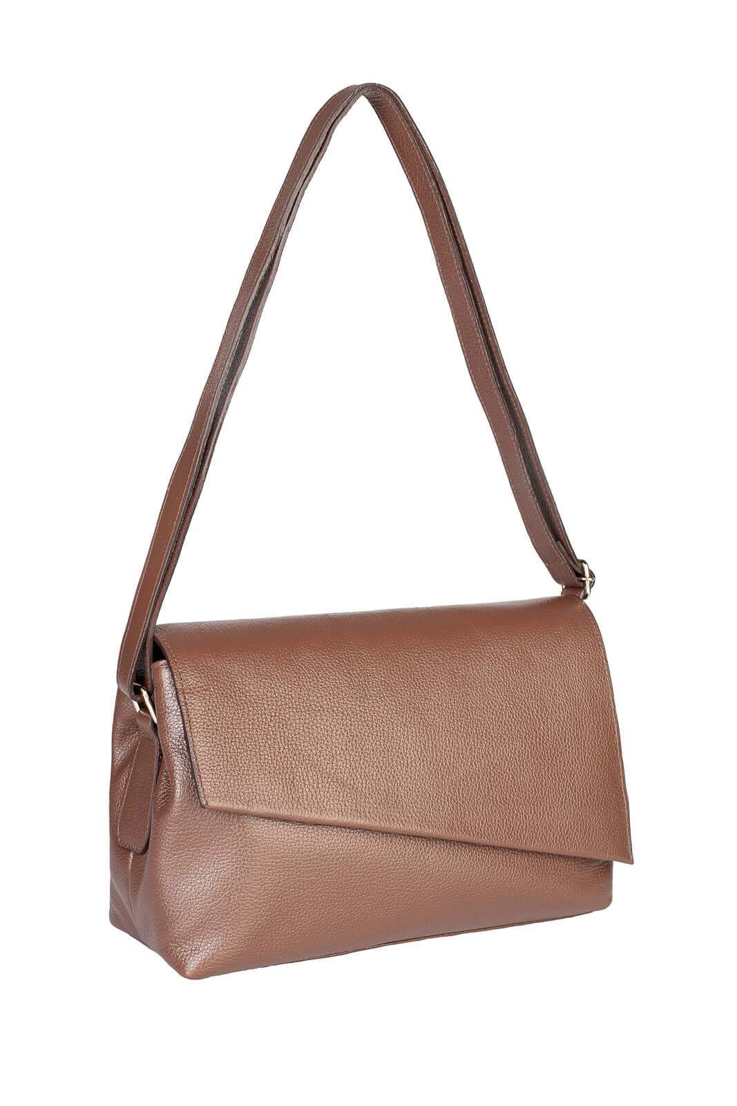 Bolsa tiracolo de couro liso com tampa Rose - Enluaze
