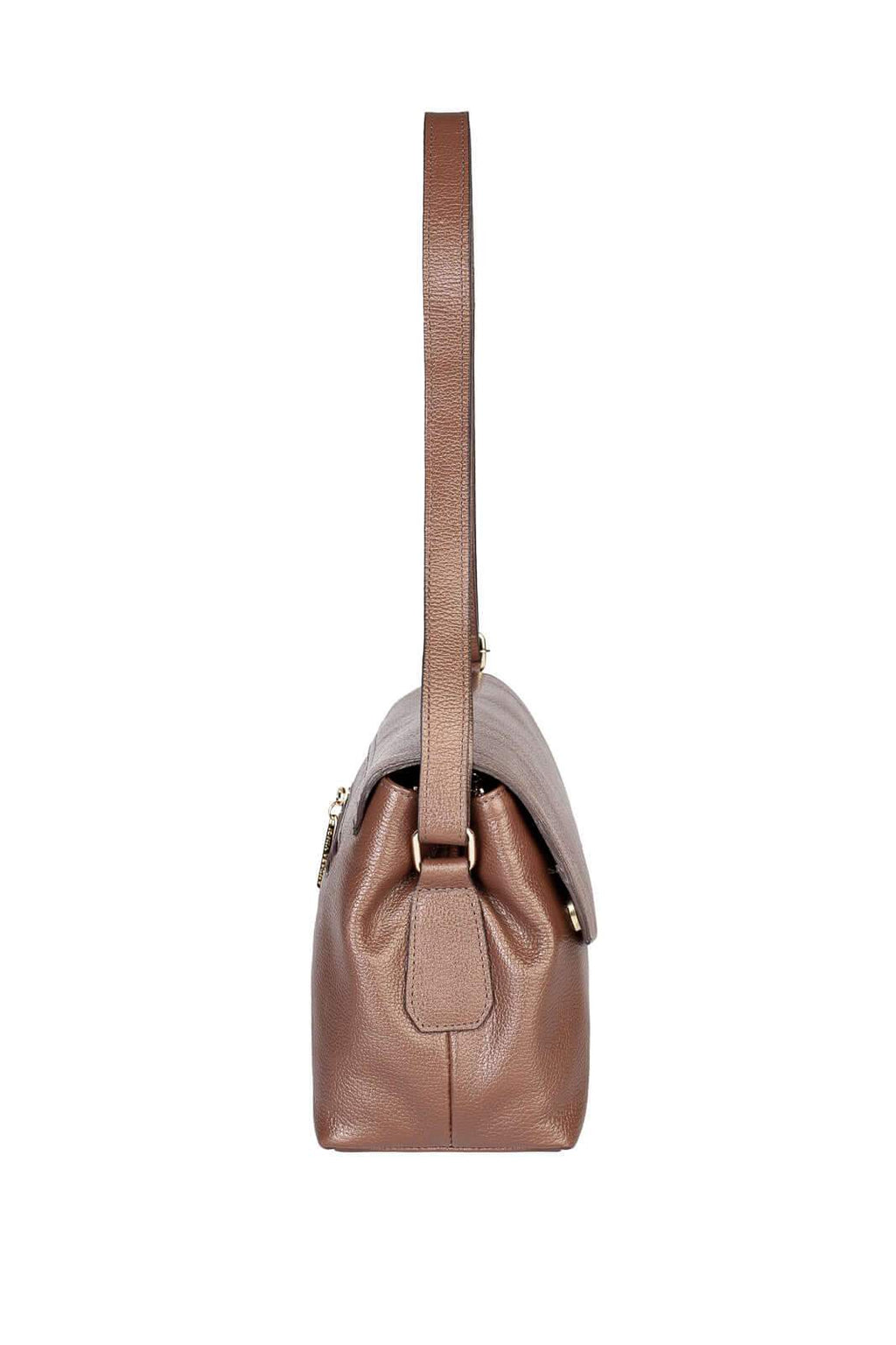 Bolsa tiracolo de couro liso com tampa Rose - Enluaze