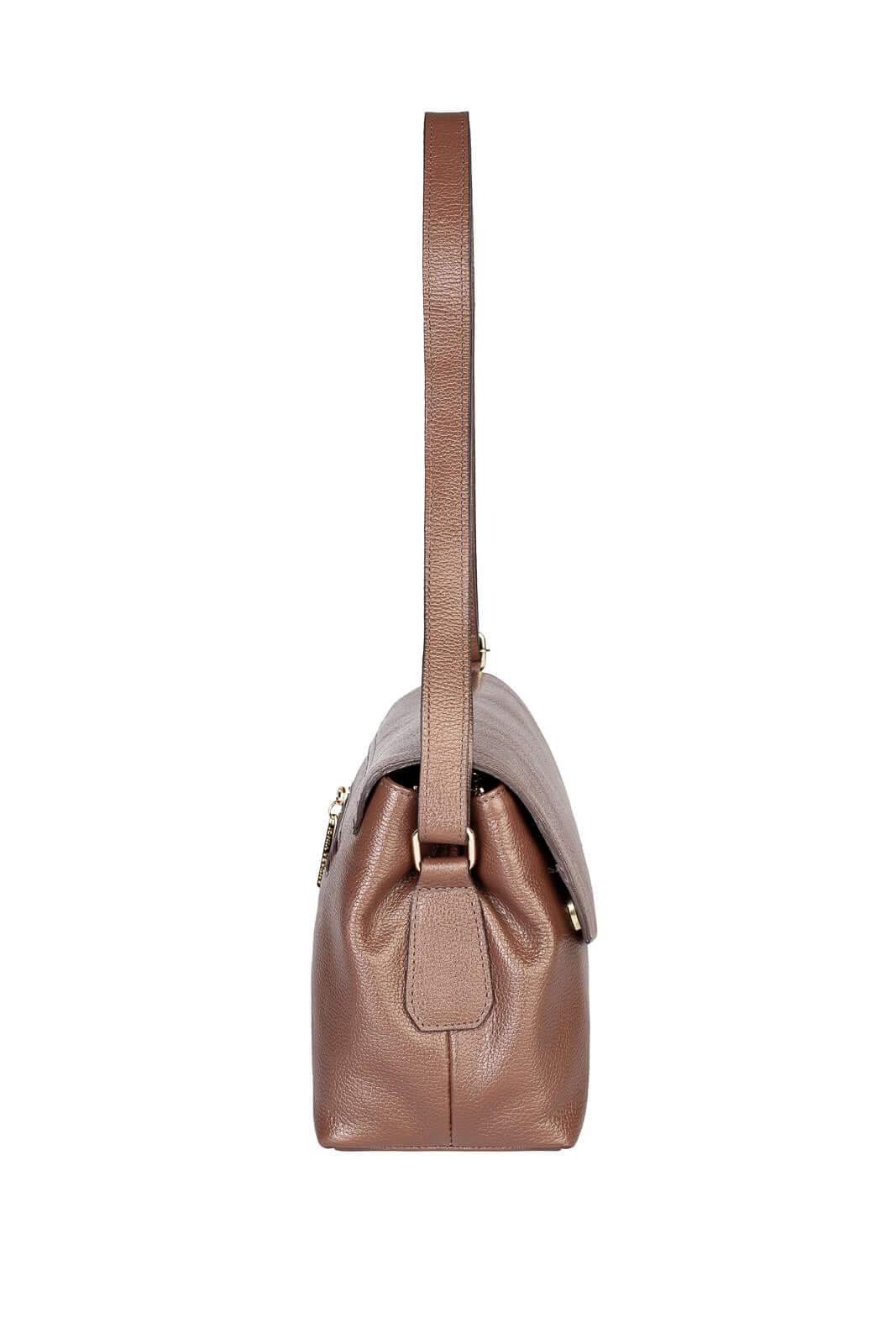 Bolsa tiracolo de couro liso com tampa Rose - Enluaze