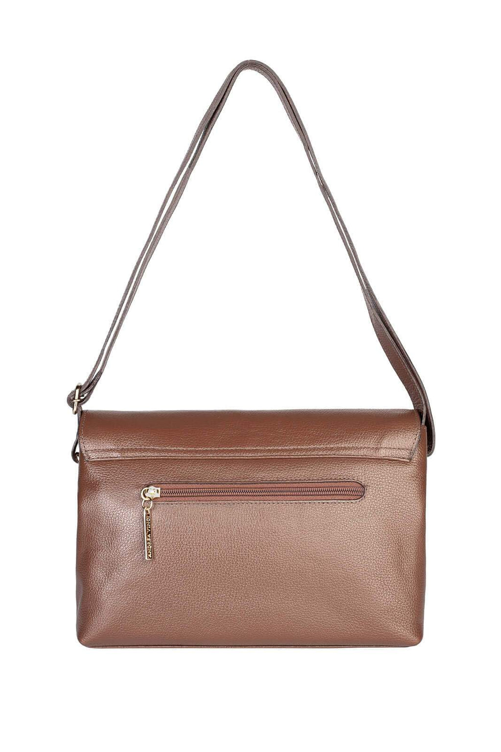 Bolsa tiracolo de couro liso com tampa Rose - Enluaze