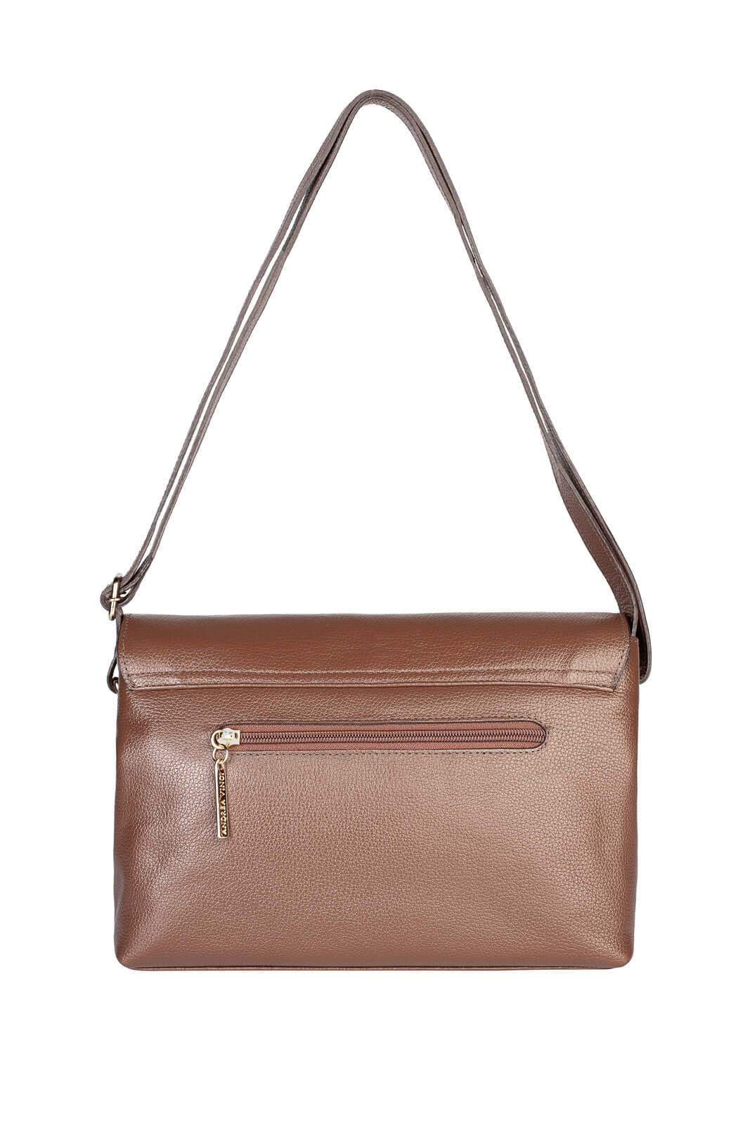 Bolsa tiracolo de couro liso com tampa Rose - Enluaze