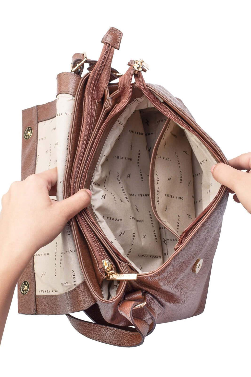 Bolsa tiracolo de couro liso com tampa Rose - Enluaze