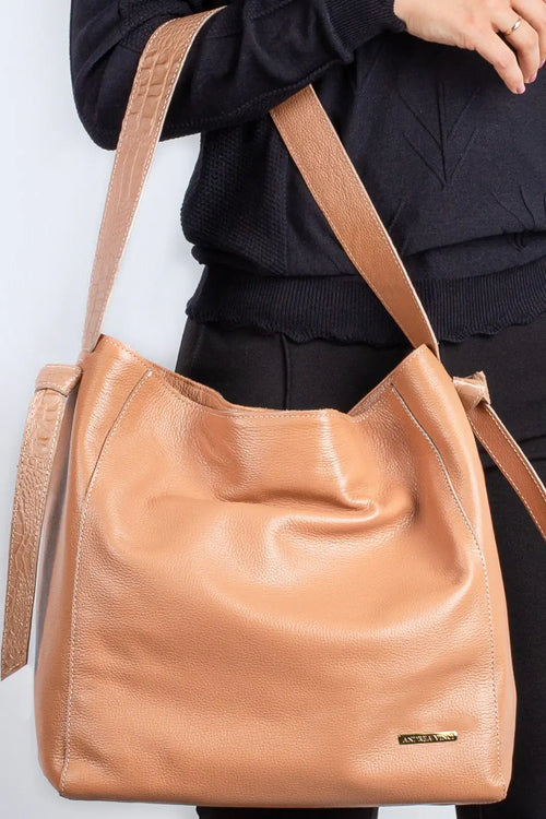 Bolsa sacola de ombro em couro croco Mara — Enluaze