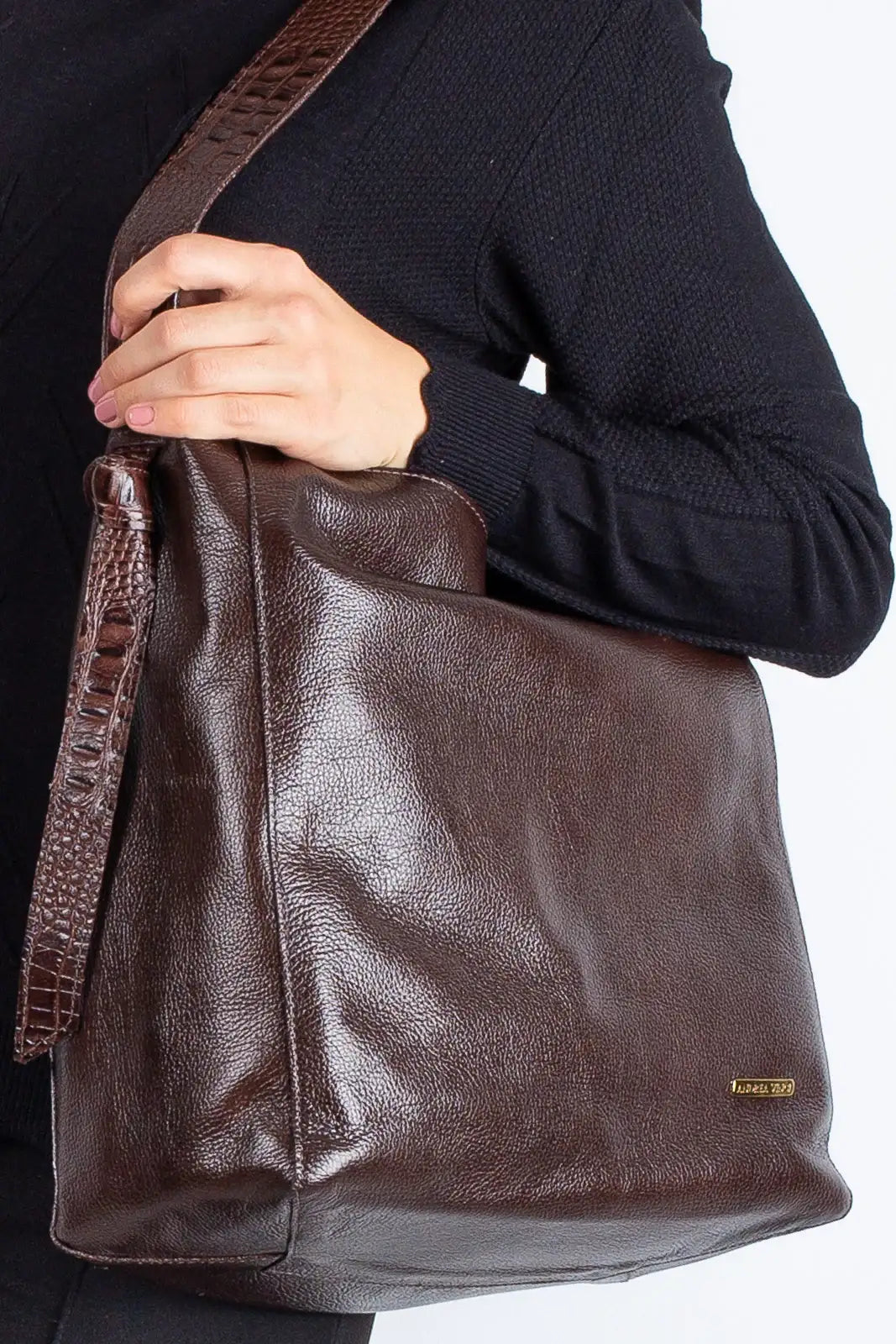 Bolsa sacola de ombro em couro croco Mara - Enluaze