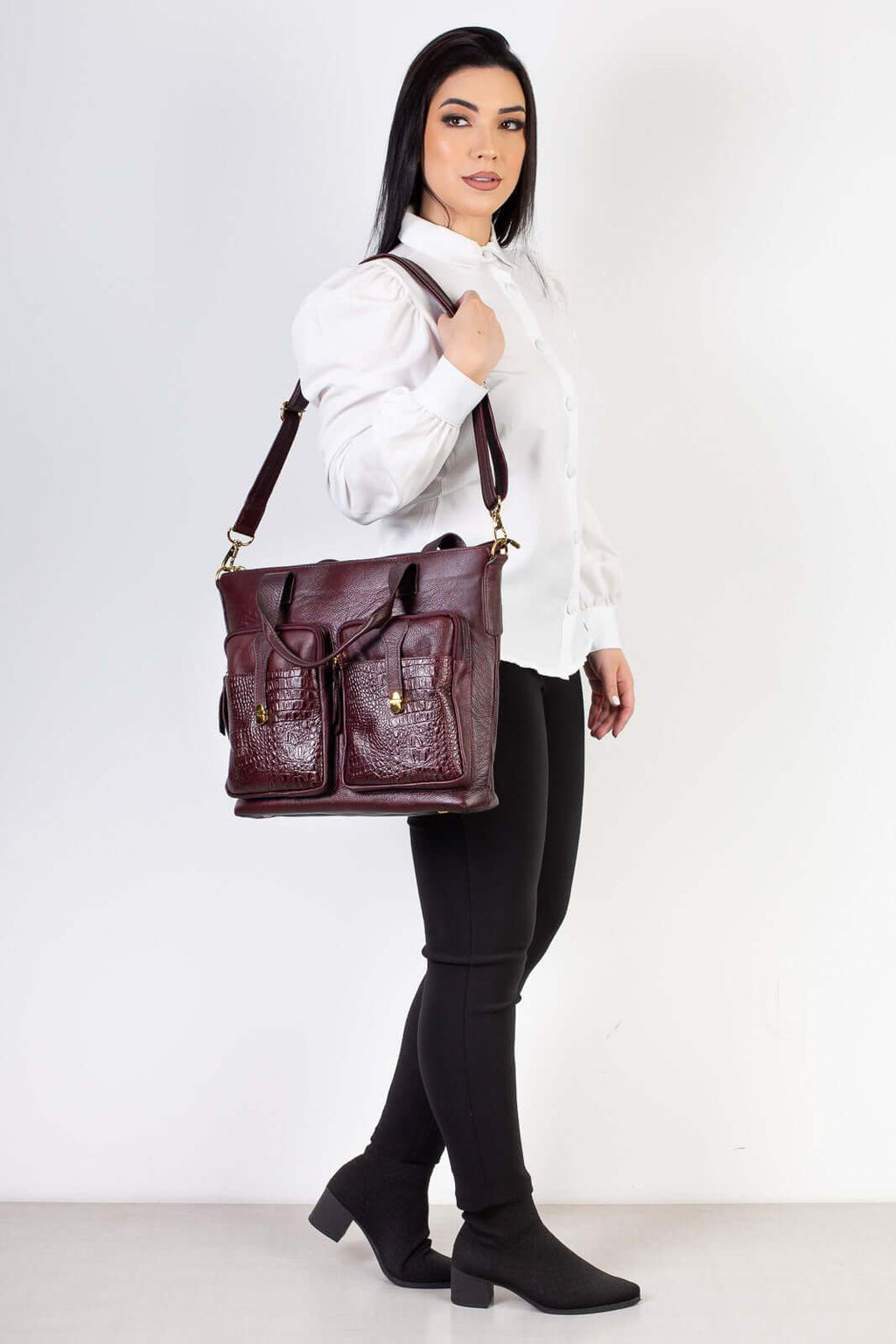 Bolsa/Pasta para notebook de couro croco Jaque - Enluaze