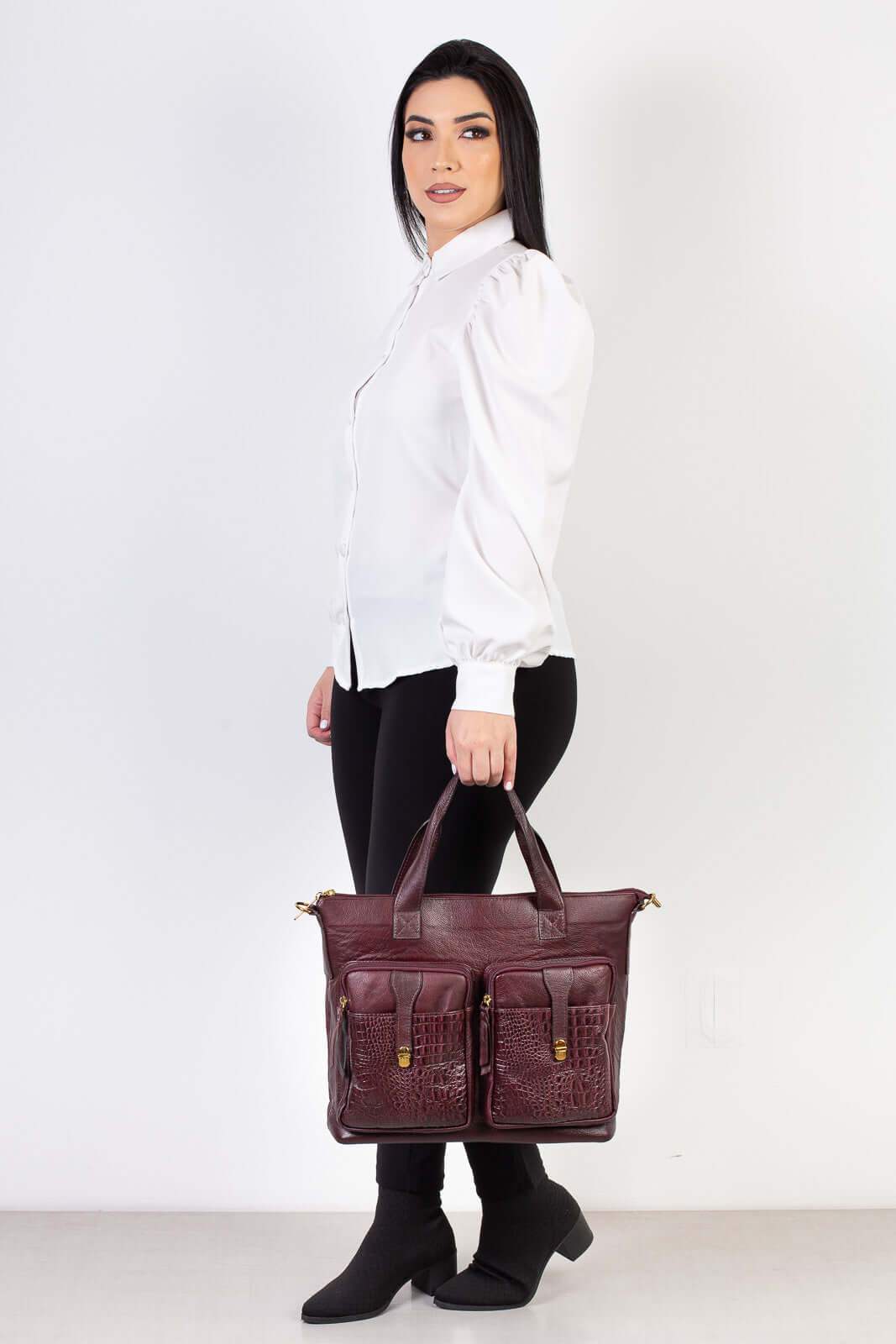 Bolsa/Pasta para notebook de couro croco Jaque - Enluaze