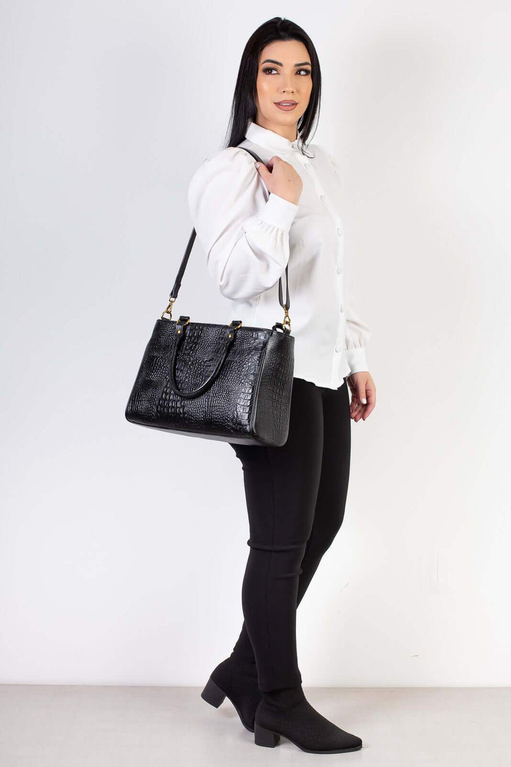 Bolsa feminina de couro croco Eliza - Enluaze