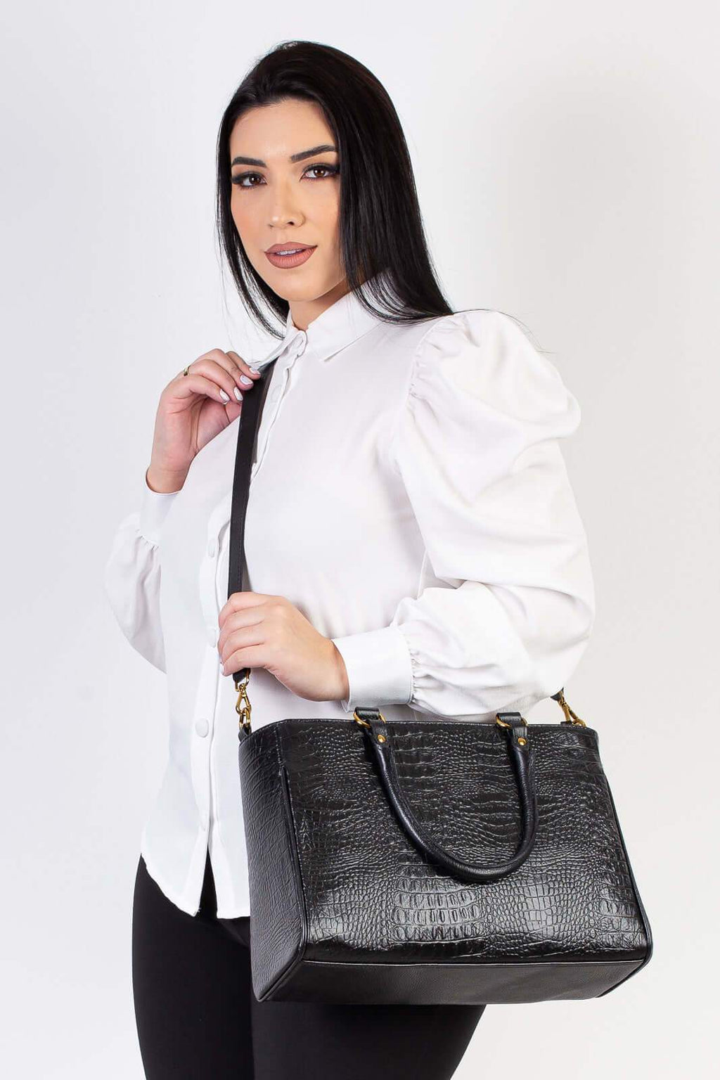 Bolsa feminina de couro croco Eliza - Enluaze