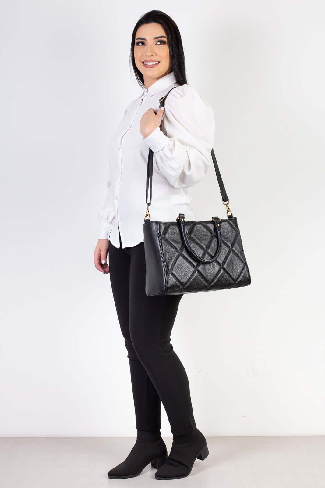 Bolsa feminina de couro liso Eliza - Enluaze