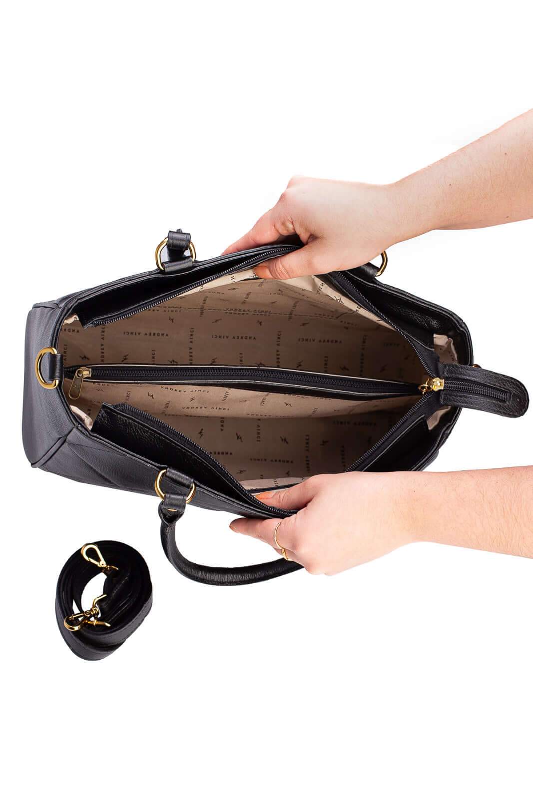 Bolsa feminina de couro liso Eliza - Enluaze