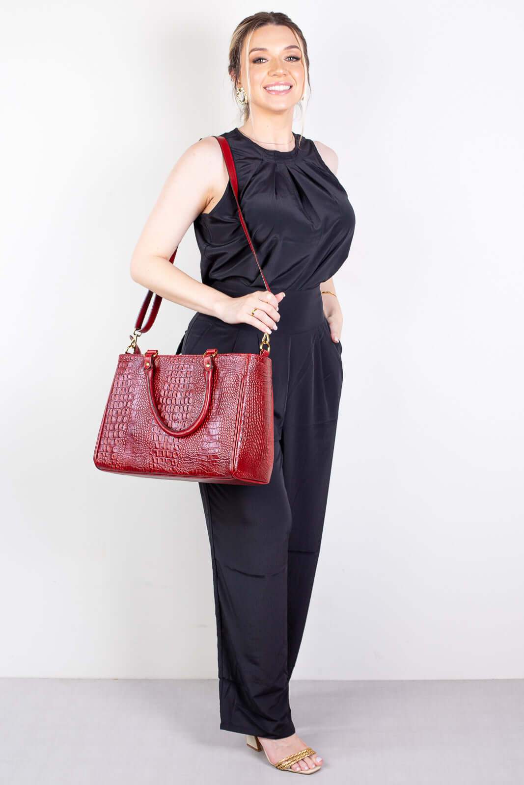 Bolsa feminina de couro croco Eliza - Enluaze