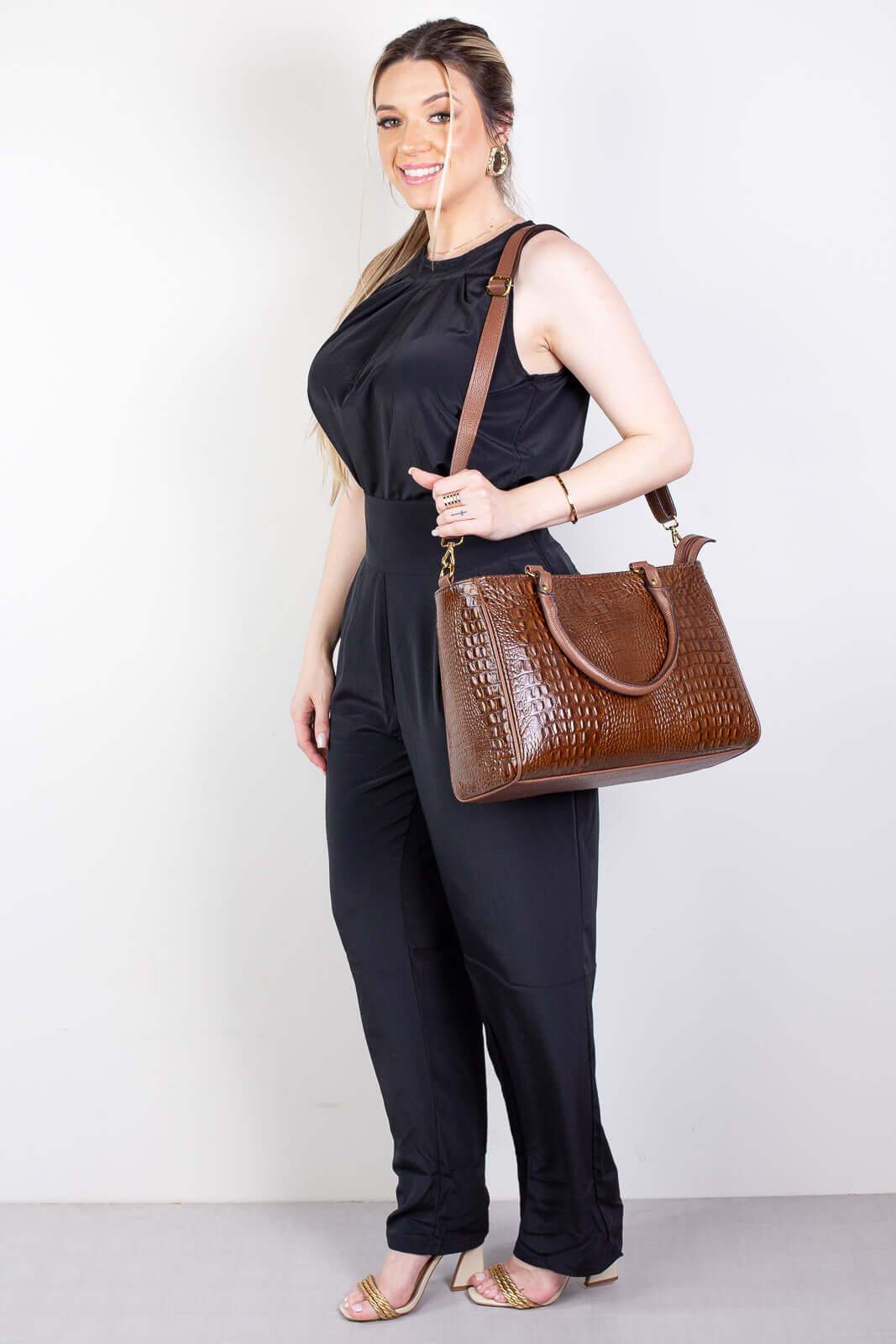 Bolsa feminina de couro croco Eliza - Enluaze