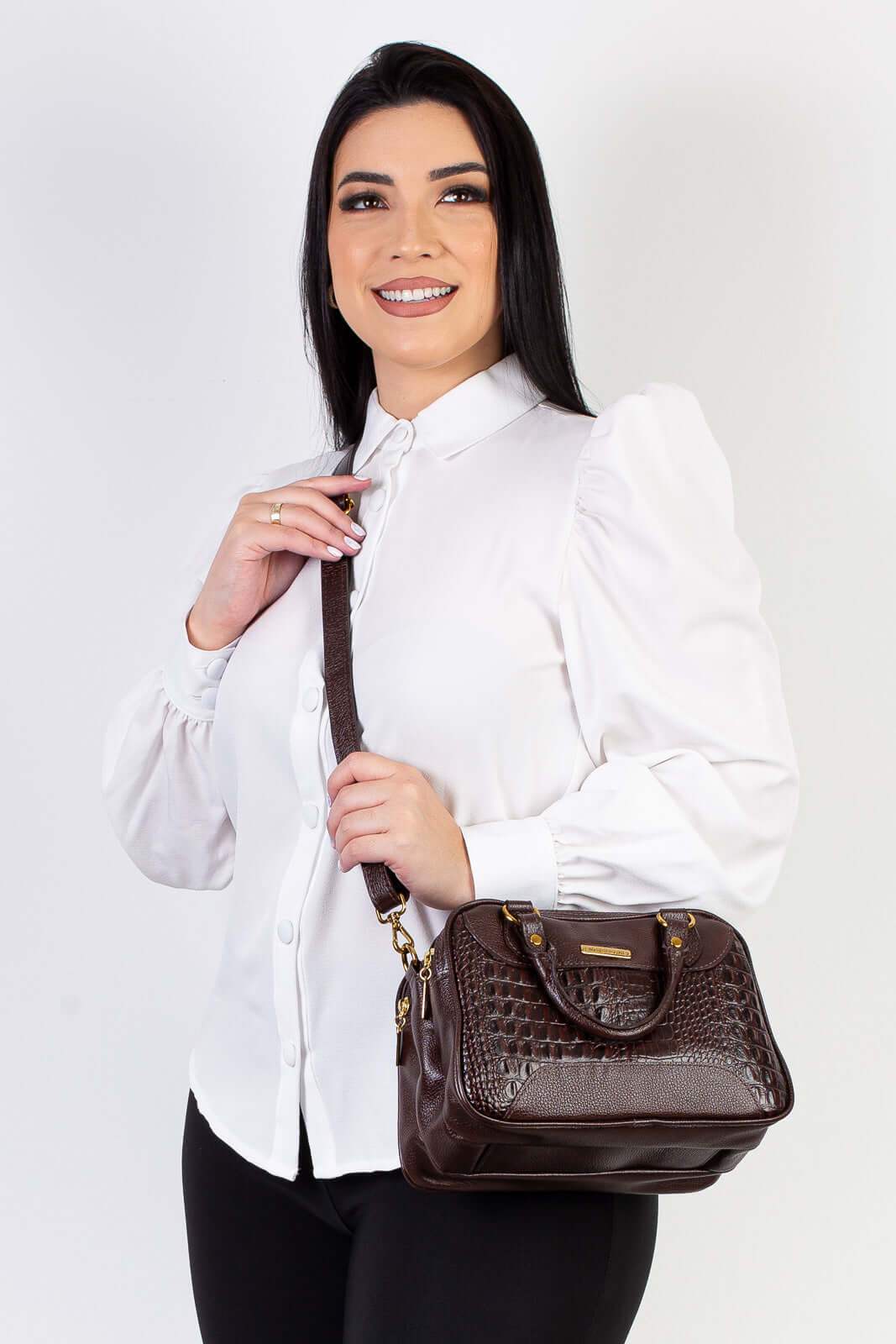 Bolsa pequena de couro croco Olívia - Enluaze