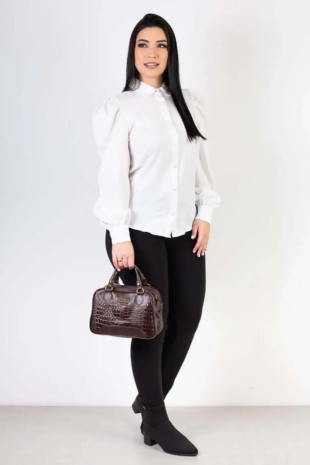 Bolsa pequena de couro croco Olívia - Enluaze