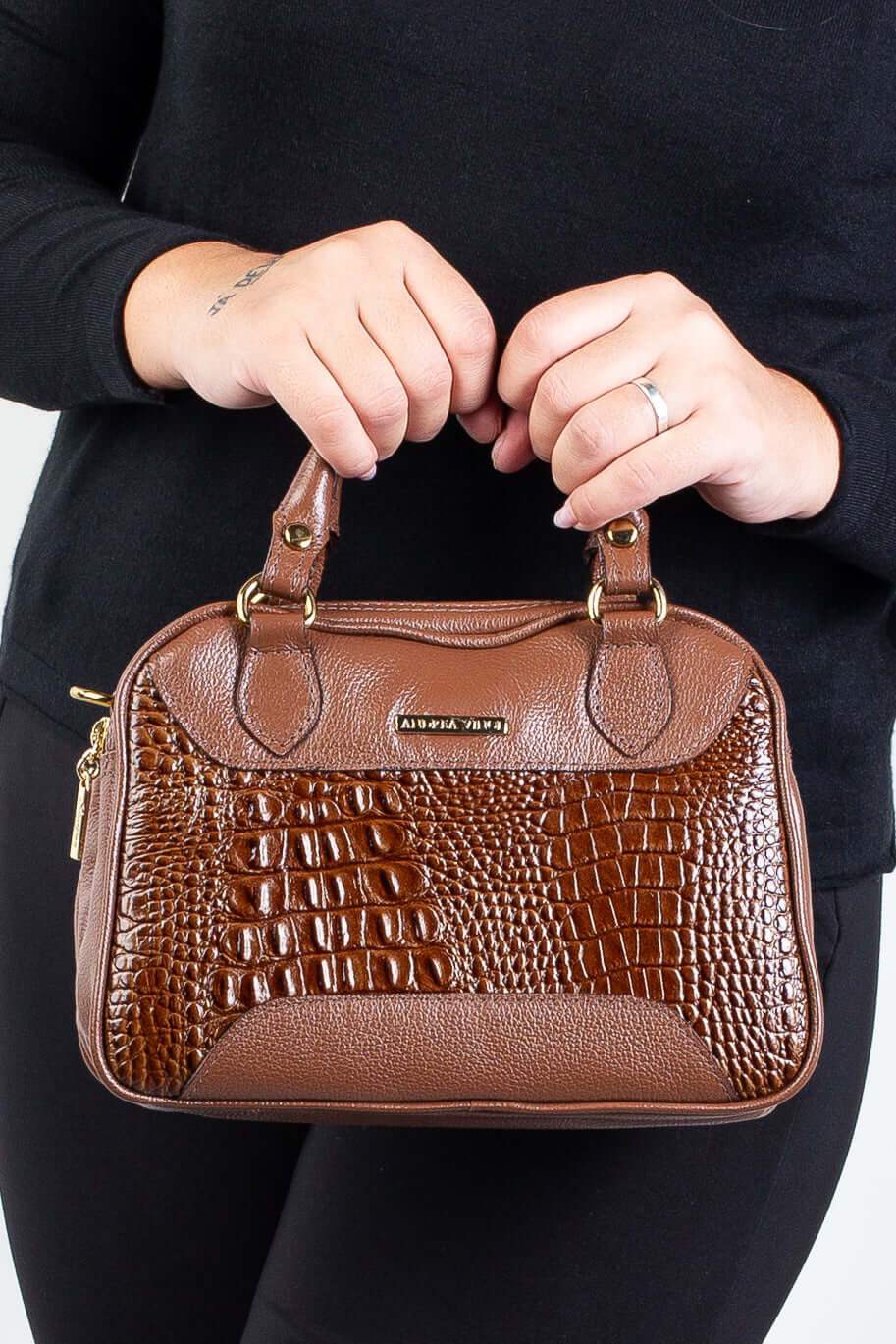 Bolsa pequena de couro croco Olívia - Enluaze