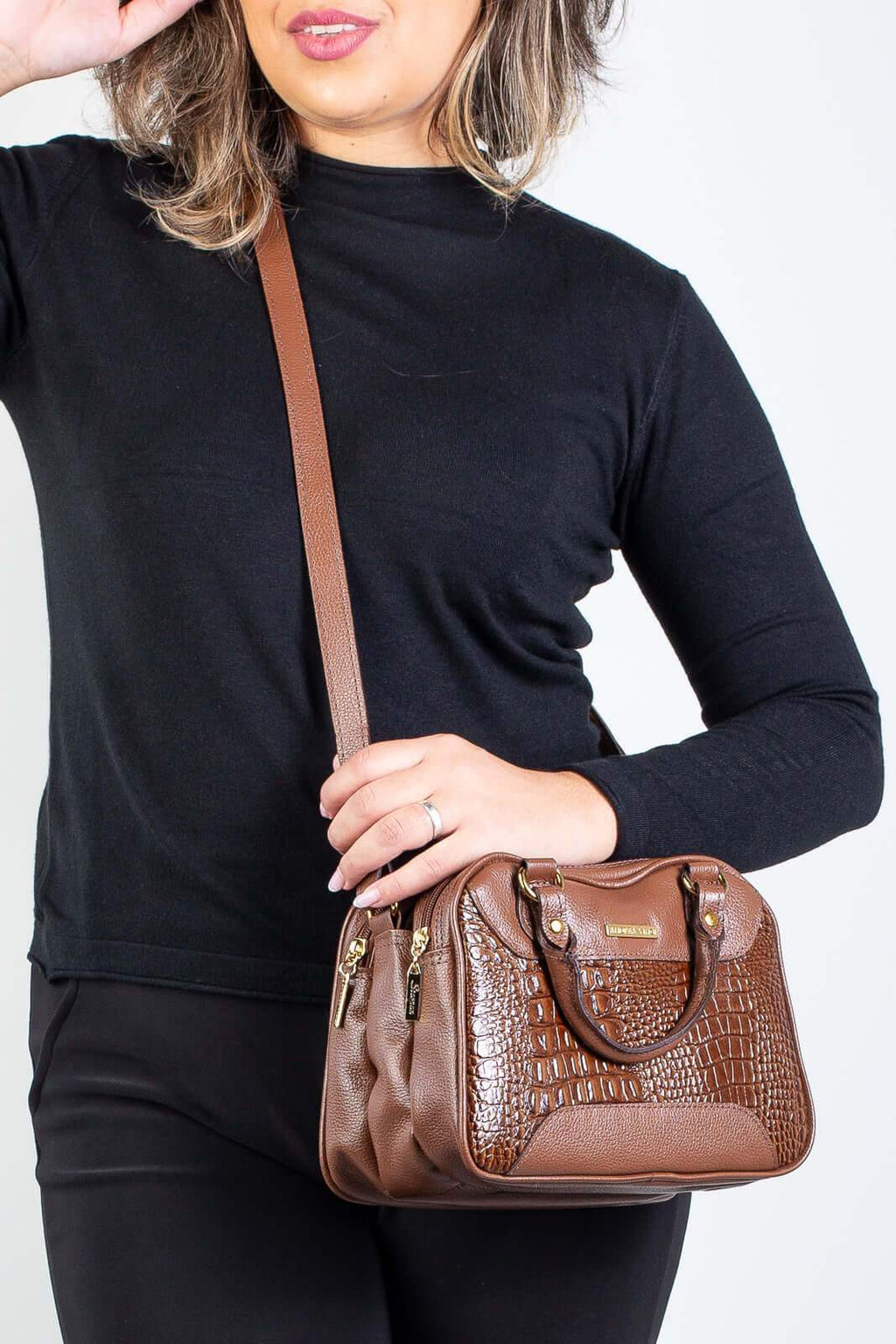 Bolsa pequena de couro croco Olívia - Enluaze