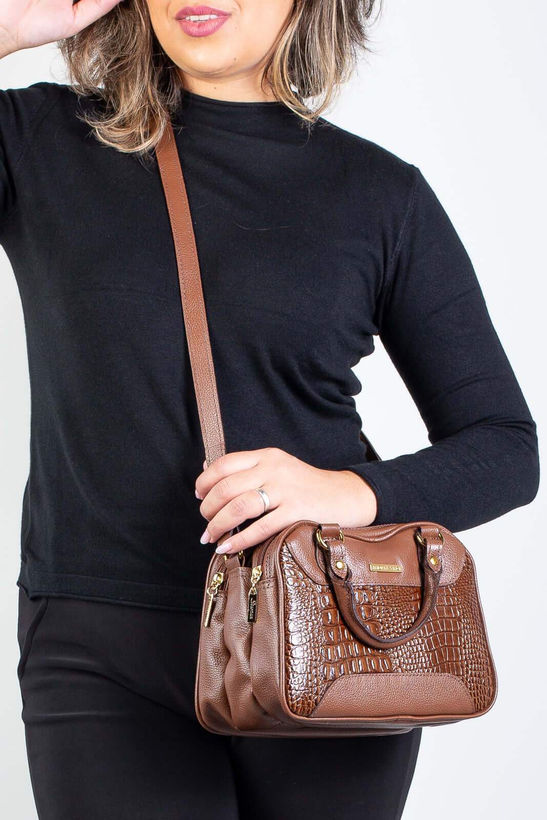 Bolsa pequena de couro croco Olívia - Enluaze