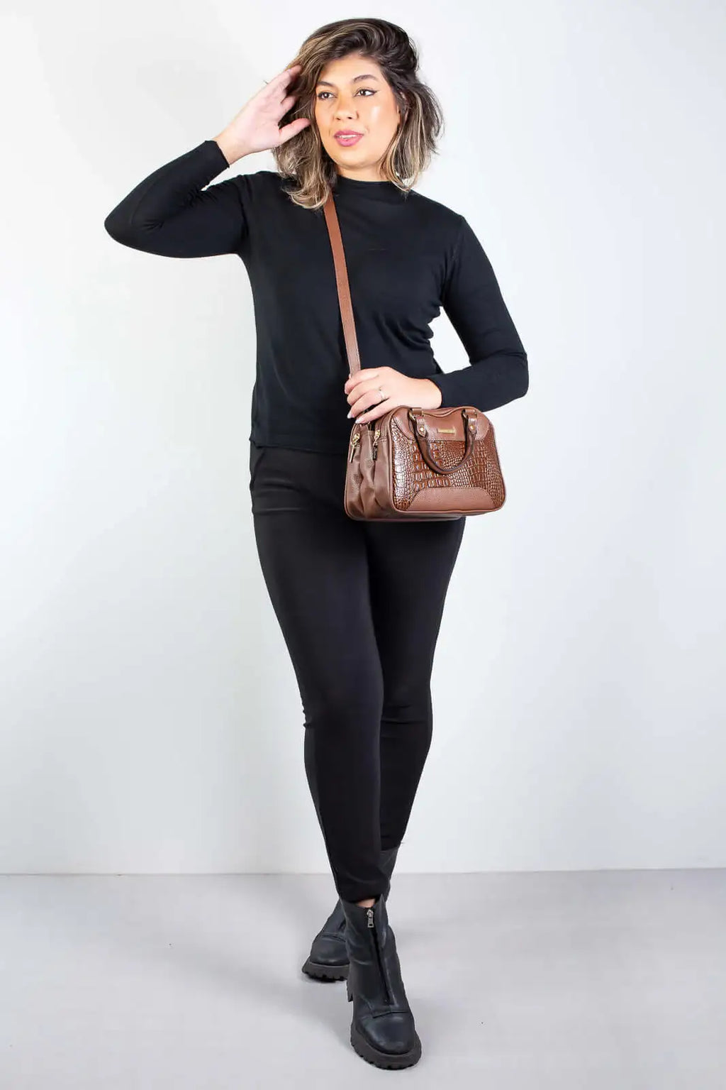 Bolsa pequena de couro croco Olívia - Enluaze