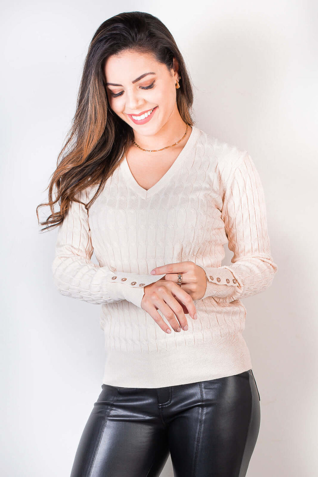 Blusa suéter feminino gola V 70871 - Enluaze