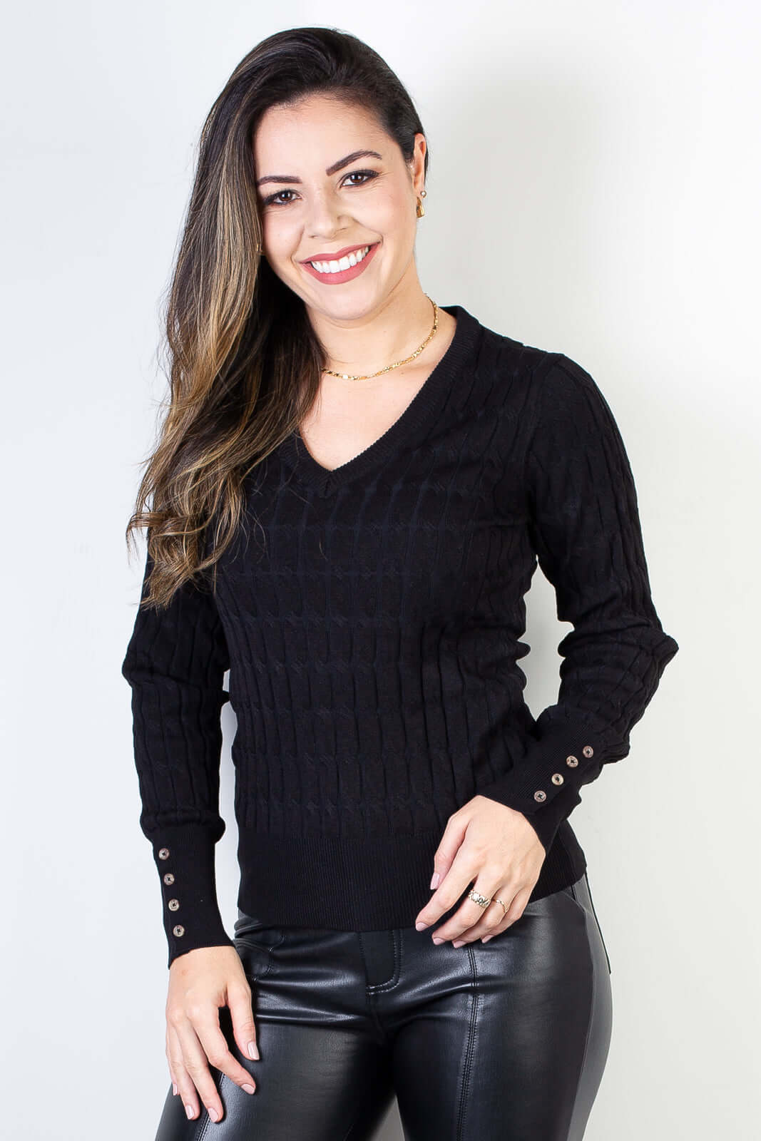 Blusa suéter feminino gola V 70871 - Enluaze